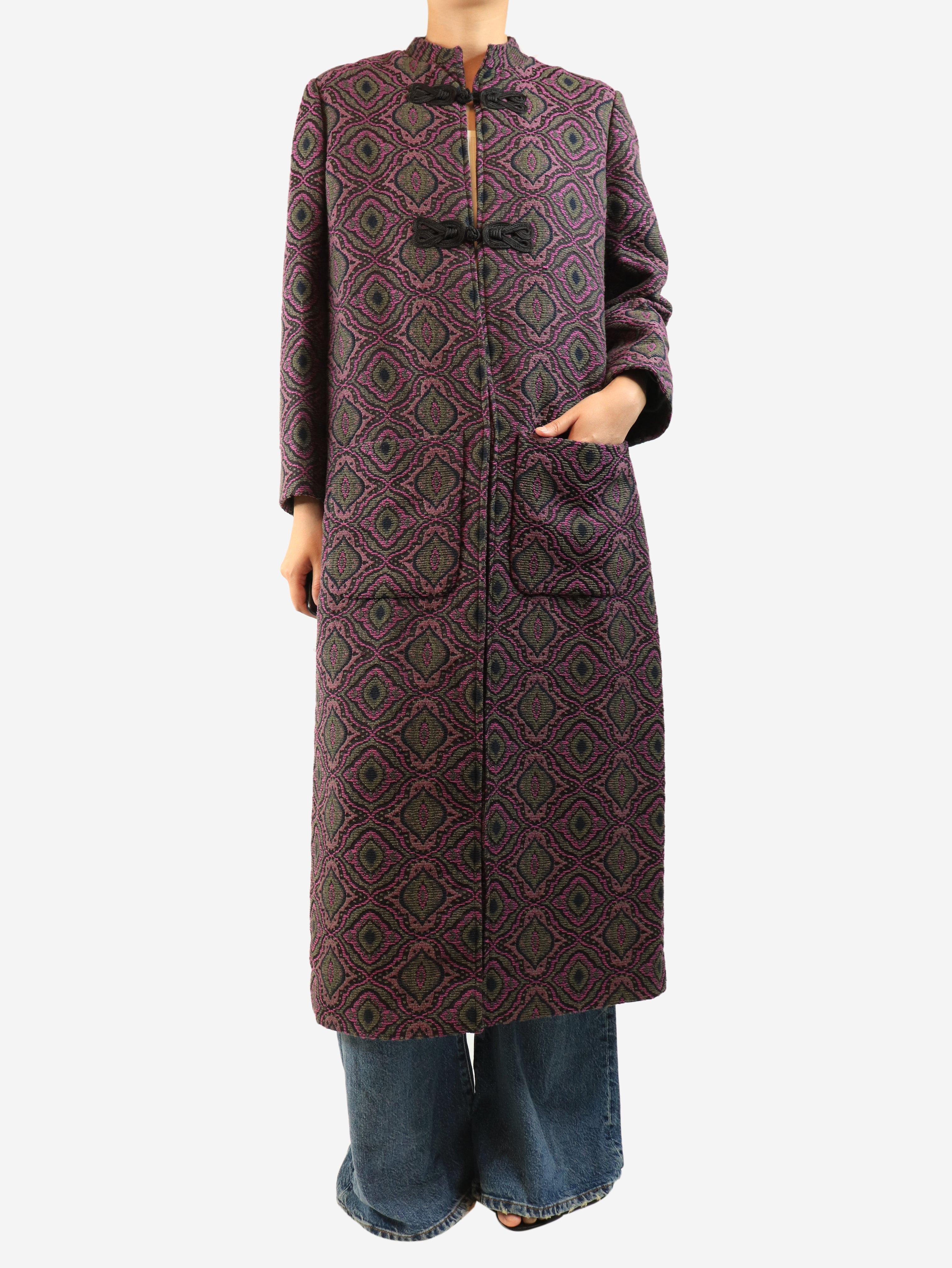 Purple and green Carnot jacquard coat - size UK 14