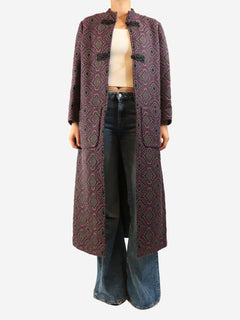 Purple and green Carnot jacquard coat - size UK 14