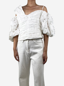 self-portrait White asymmetric leaf guipure top - size UK 14