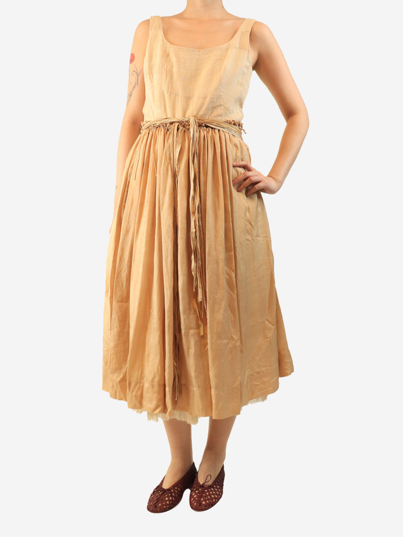 Neutral sleeveless belted cotton dress - size L Dresses Dosa 