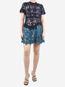 self-portrait Blue two-tone lace dress - size UK 12