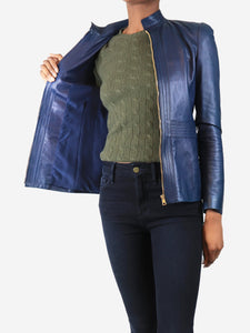 Gucci Navy leather jacket - size UK 6