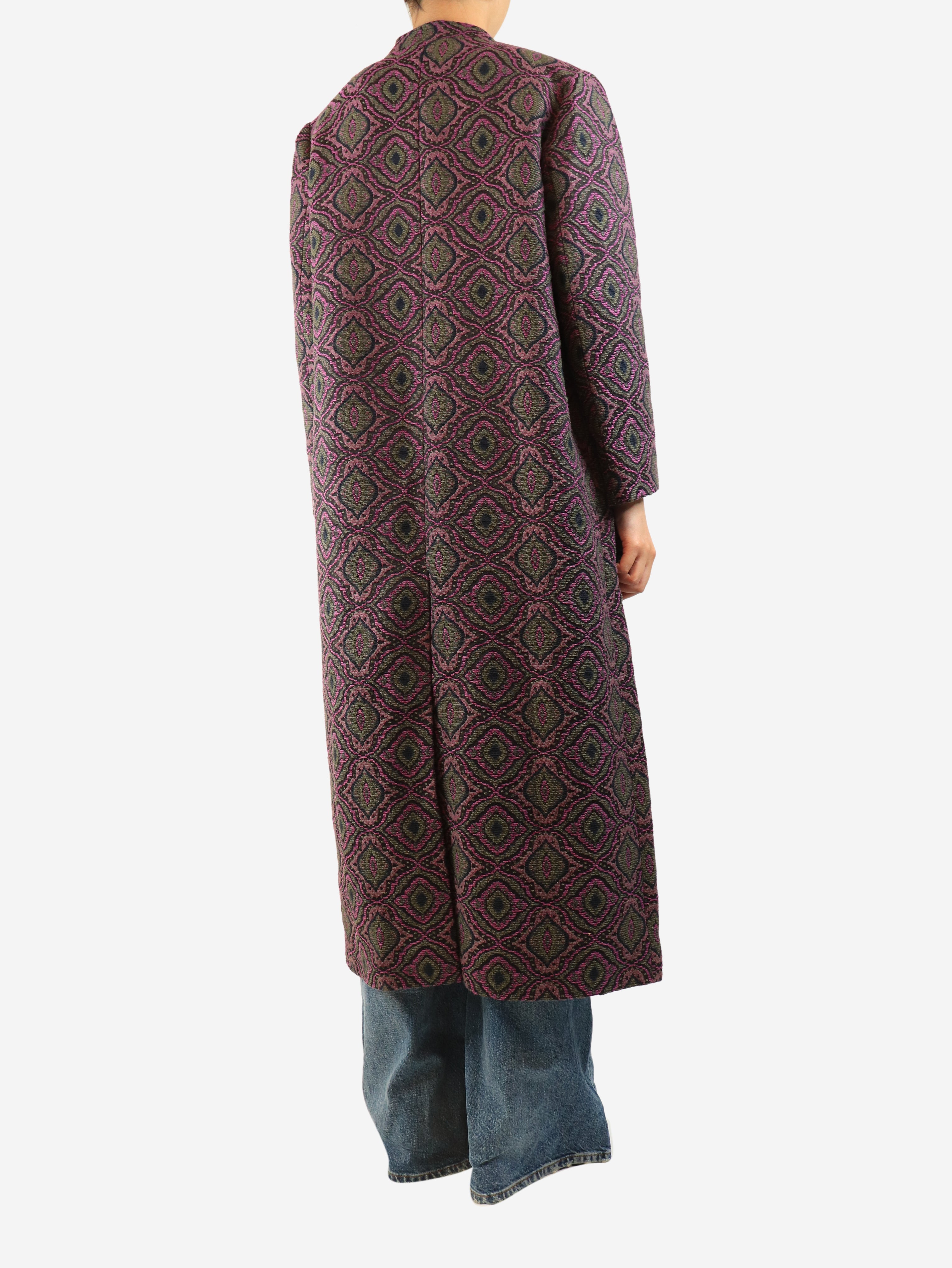 Purple and green Carnot jacquard coat - size UK 14