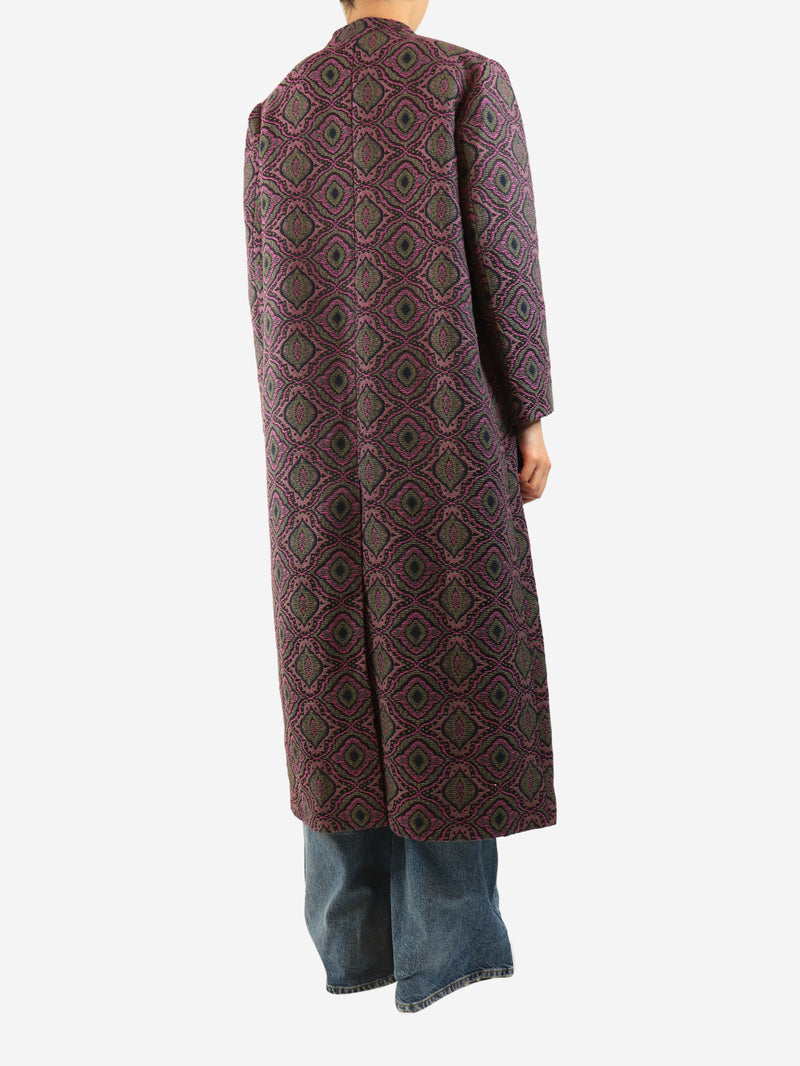 Purple and green Carnot jacquard coat - size UK 14