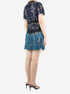 self-portrait Blue two-tone lace dress - size UK 12