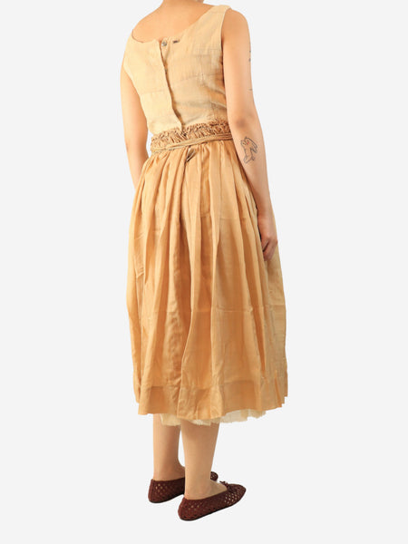 Neutral sleeveless belted cotton dress - size L alternate image