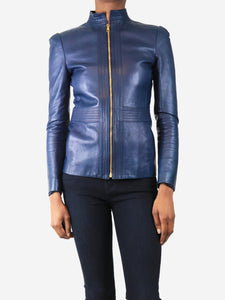 Gucci Navy leather jacket - size UK 6