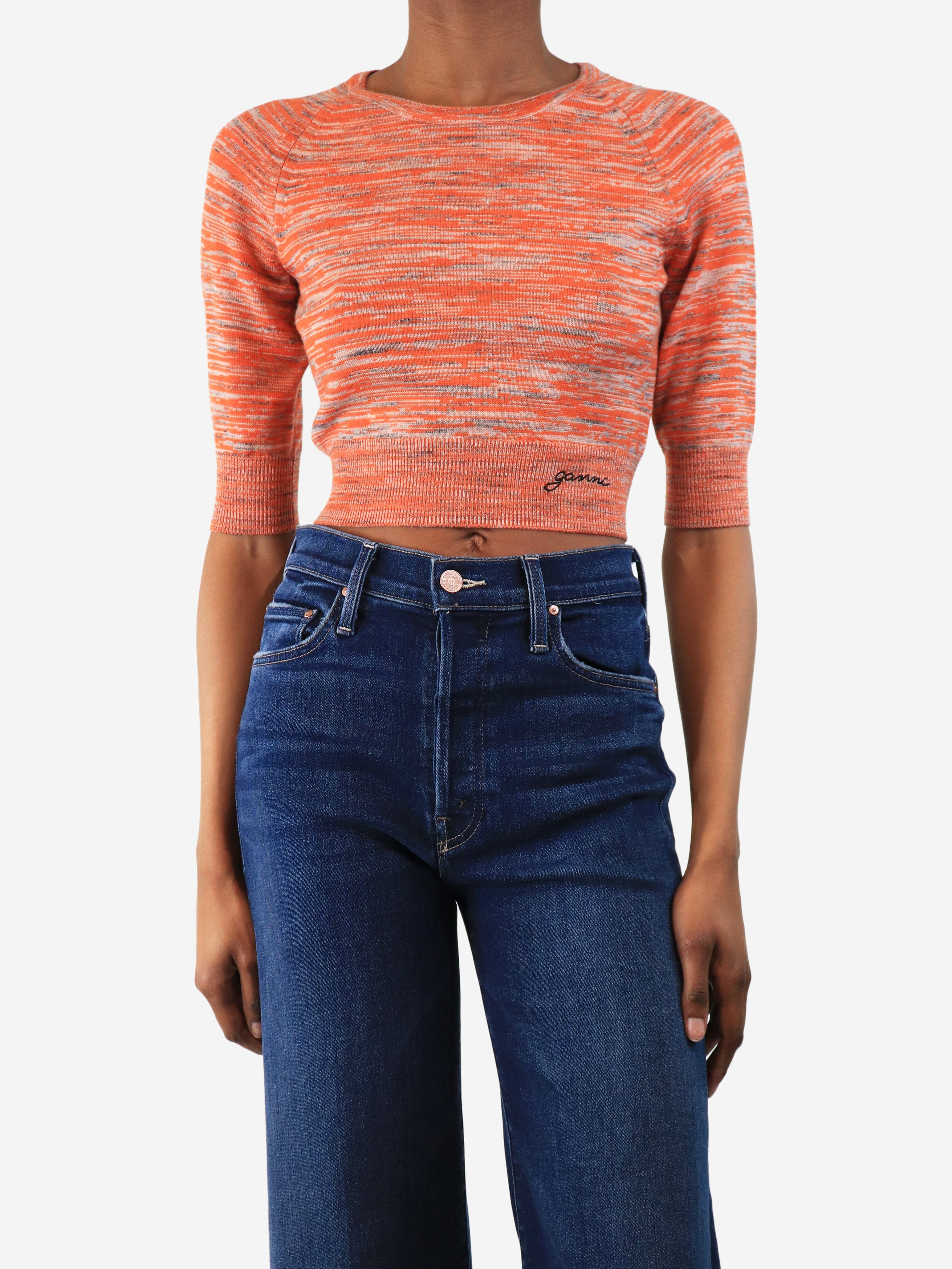 Orange intarsia knit crop-top - size XXS Knitwear Ganni 