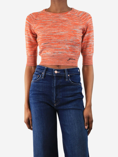 Orange intarsia knit crop-top - size XXS