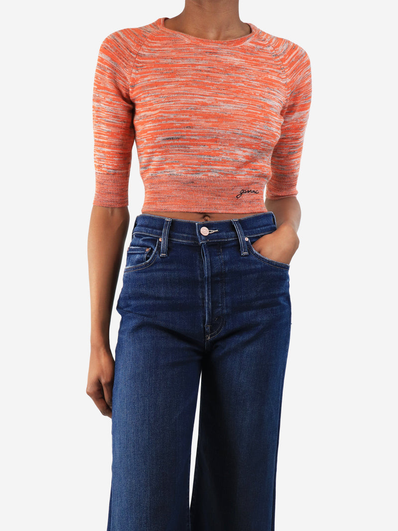 Orange intarsia knit crop-top - size XXS Knitwear Ganni 