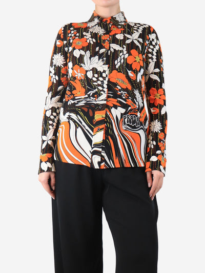 Brown floral jersey button up blouse - size UK 8 Tops Prada 
