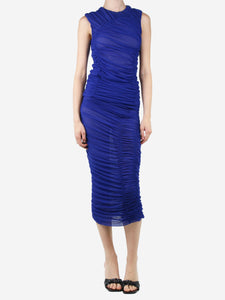 Dries Van Noten Blue sleeveless mesh ruched top and midi skirt set - size S