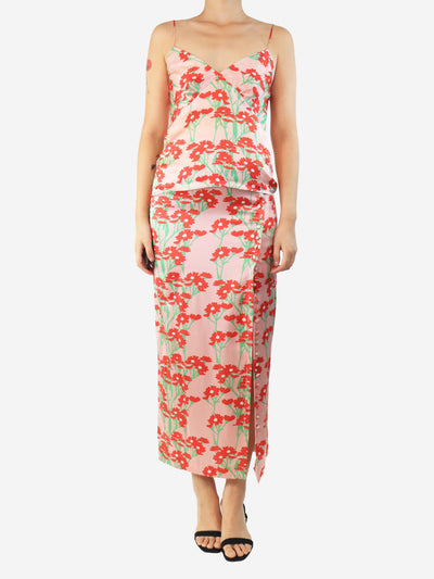 Pink silk floral cami top and skirt set - size UK 8 Sets Bernadette 