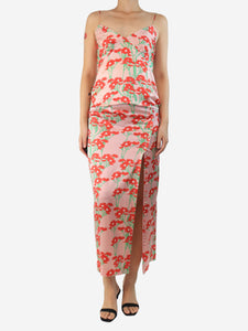 Bernadette Pink silk floral cami top and skirt set - size UK 8