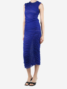 Dries Van Noten Blue sleeveless mesh ruched top and midi skirt set - size S