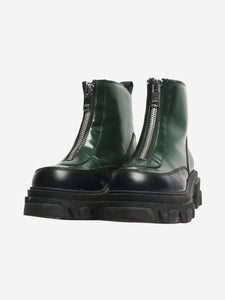 Ganni Dark green leather zipper boot - size EU 39