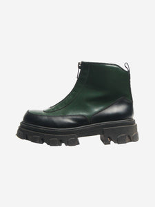 Ganni Dark green leather zipper boot - size EU 39