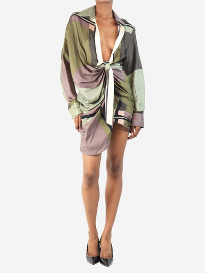 Green knot front mini dress - size UK 6