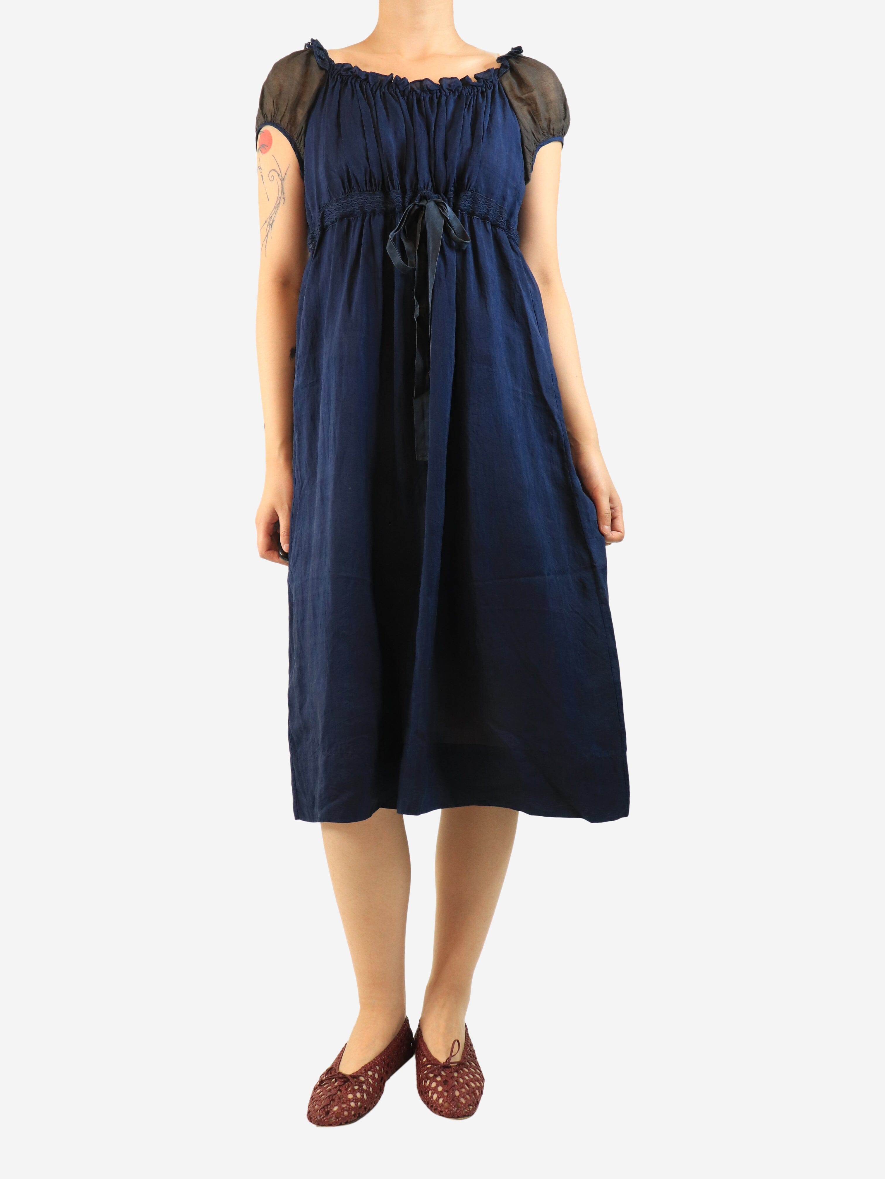 Navy milkmaid lace sheer dress - size L Dresses Dosa 