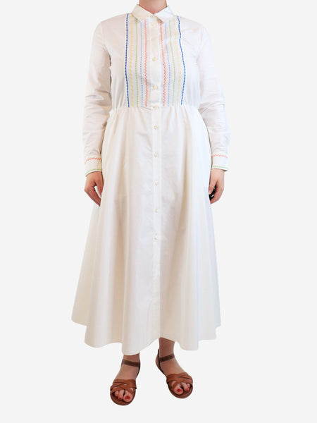 White cotton midi shirt dress - size UK 12 product image
