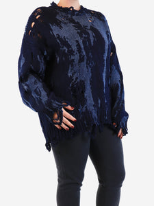 R13 Dark blue oversized distressed jumper - size M