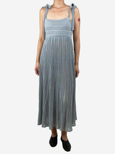 Zimmermann Blue sleeveless metallic pleated midi dress - size UK 14