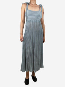 Zimmermann Blue sleeveless metallic pleated midi dress - size UK 14