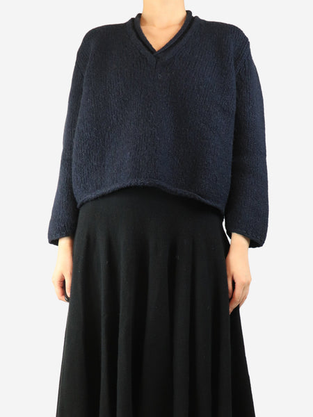 Navy chunky v-neck jumper - size M product image