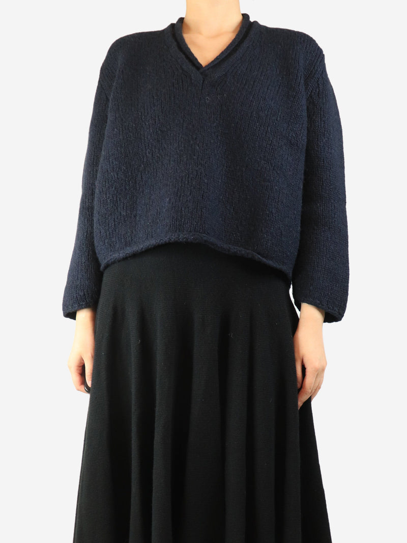 Navy chunky v-neck jumper - size M Knitwear Boboutic 