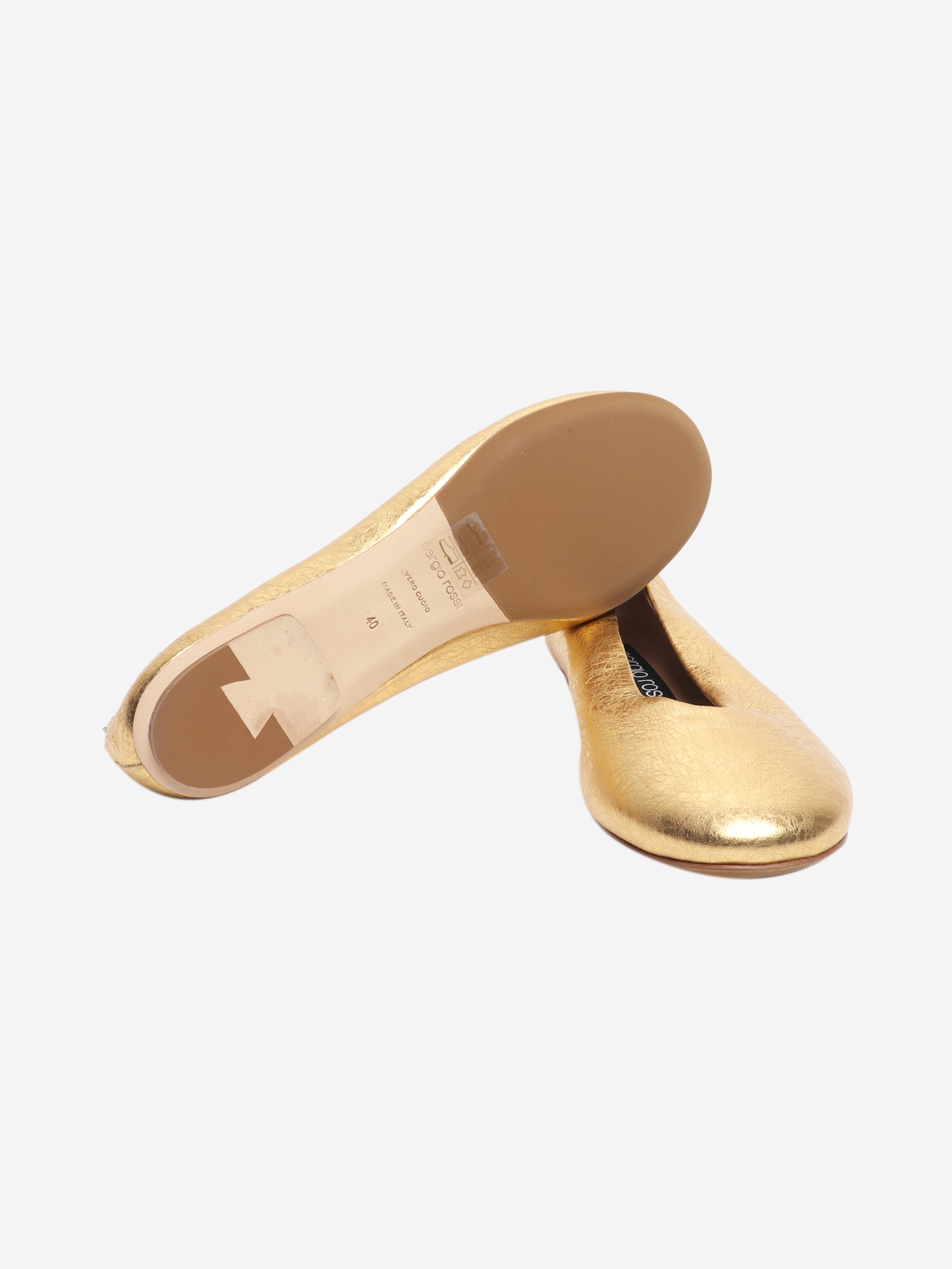 Gold metallic leather ballet flats - size EU 40