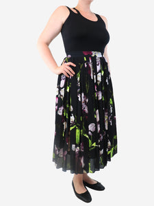 Erdem Black floral pleated midi skirt - size UK 10