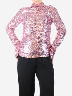 Pink long-sleeve sequin top - size UK 10 Tops MSGM 
