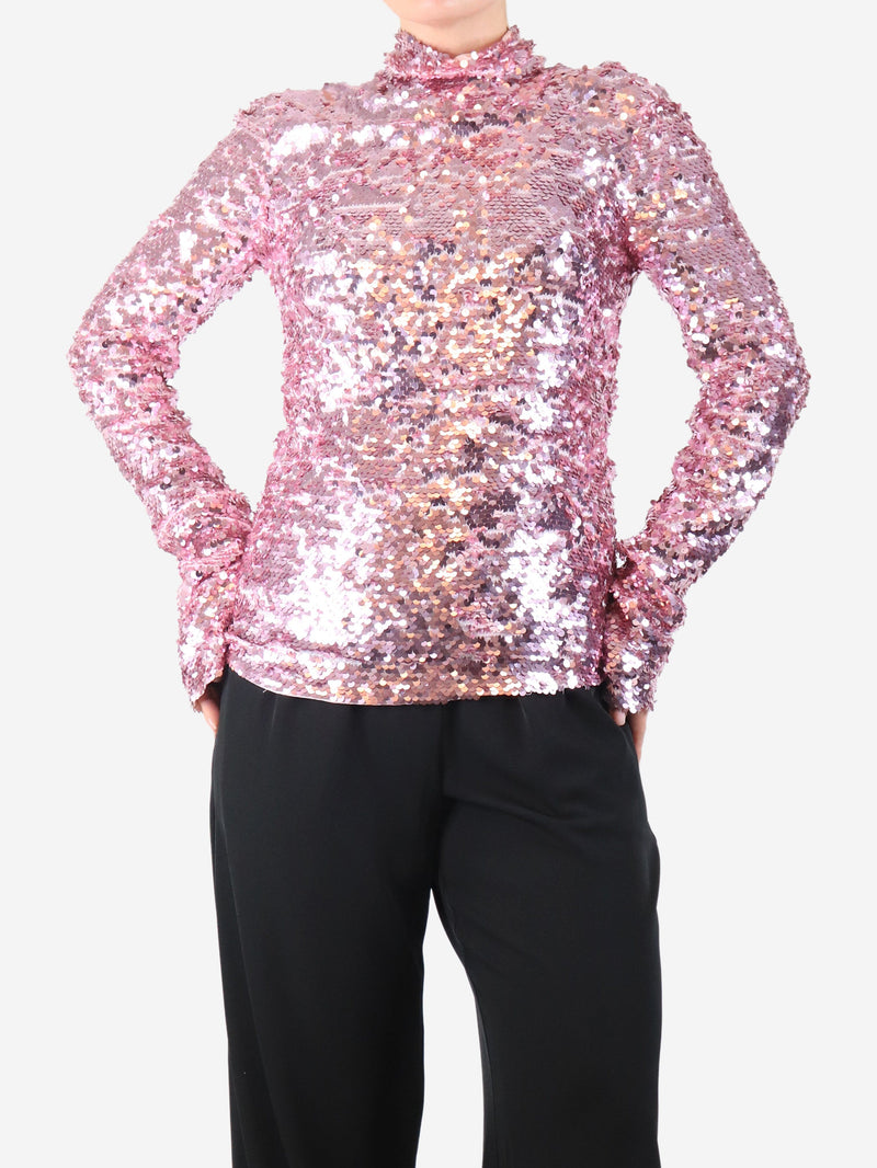 Pink long-sleeve sequin top - size UK 10 Tops MSGM 