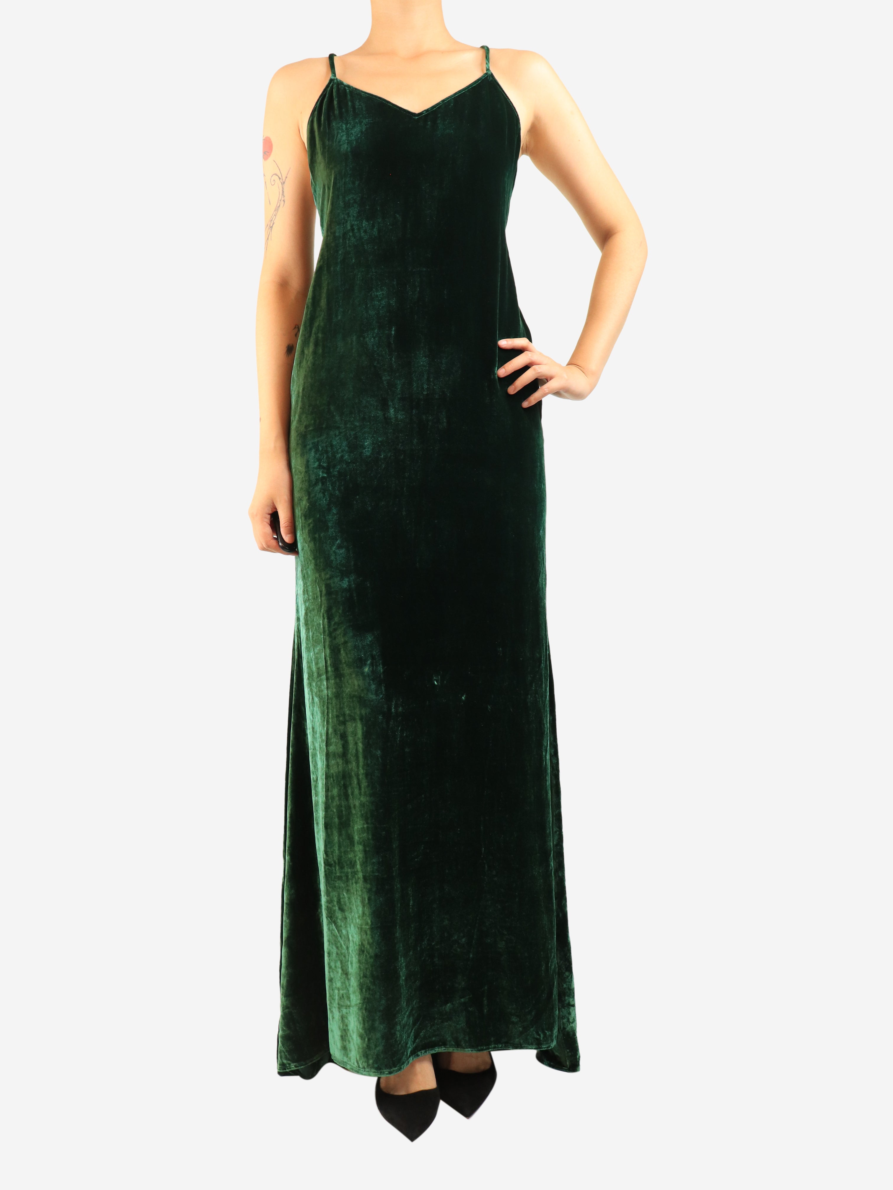 Green velvet maxi dress - size S