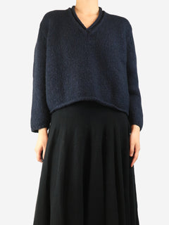 Navy chunky v-neck jumper - size M Knitwear Boboutic 