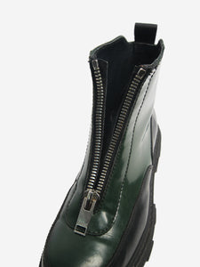 Ganni Dark green leather zipper boot - size EU 39