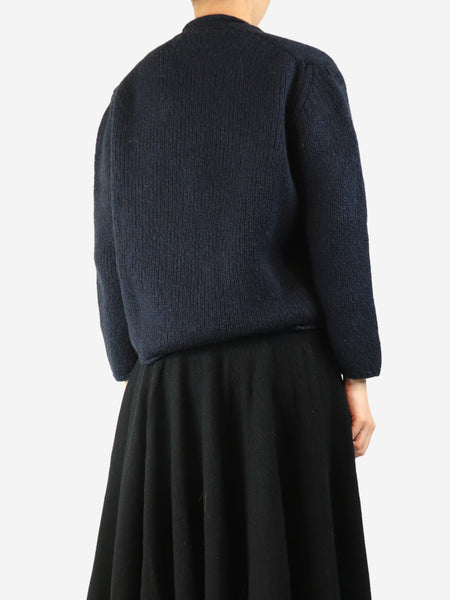 Navy chunky v-neck jumper - size M alternate image