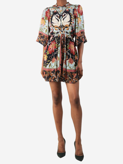 Multicolour satin floral printed mini dress - size XXS