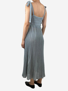 Zimmermann Blue sleeveless metallic pleated midi dress - size UK 14