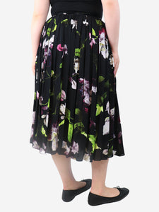 Erdem Black floral pleated midi skirt - size UK 10