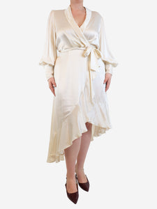 Zimmermann Cream silk midi wrap dress - size UK 12