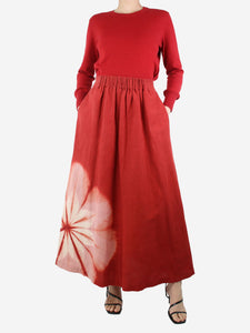 Story mig. Red tie-dye pleated midi skirt - size S