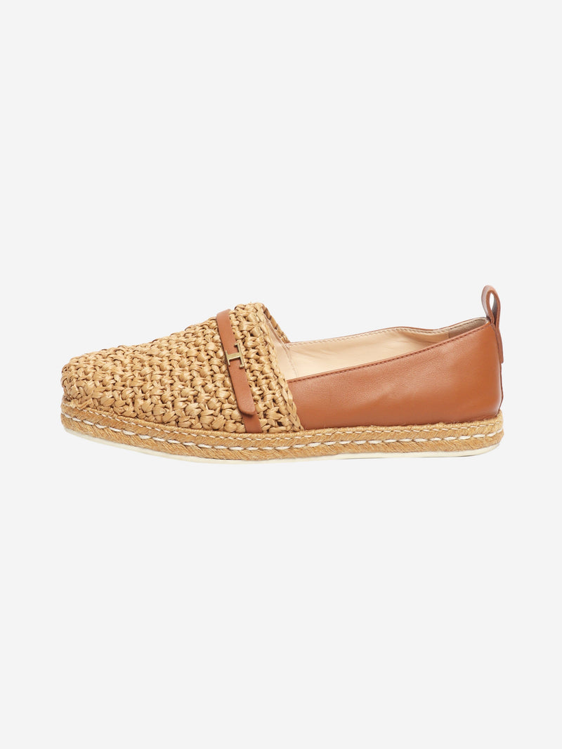 Brown Raffia gomma espadrilles - size EU 38.5 Flat Shoes Tod's 