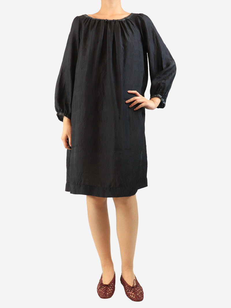 Black silk sheer long sleeve dress - size L Dresses Dosa 