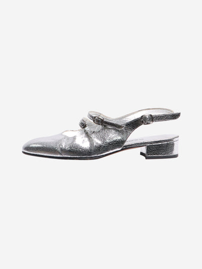 Silver cracked leather Mary Jane slingbacks - size EU 38