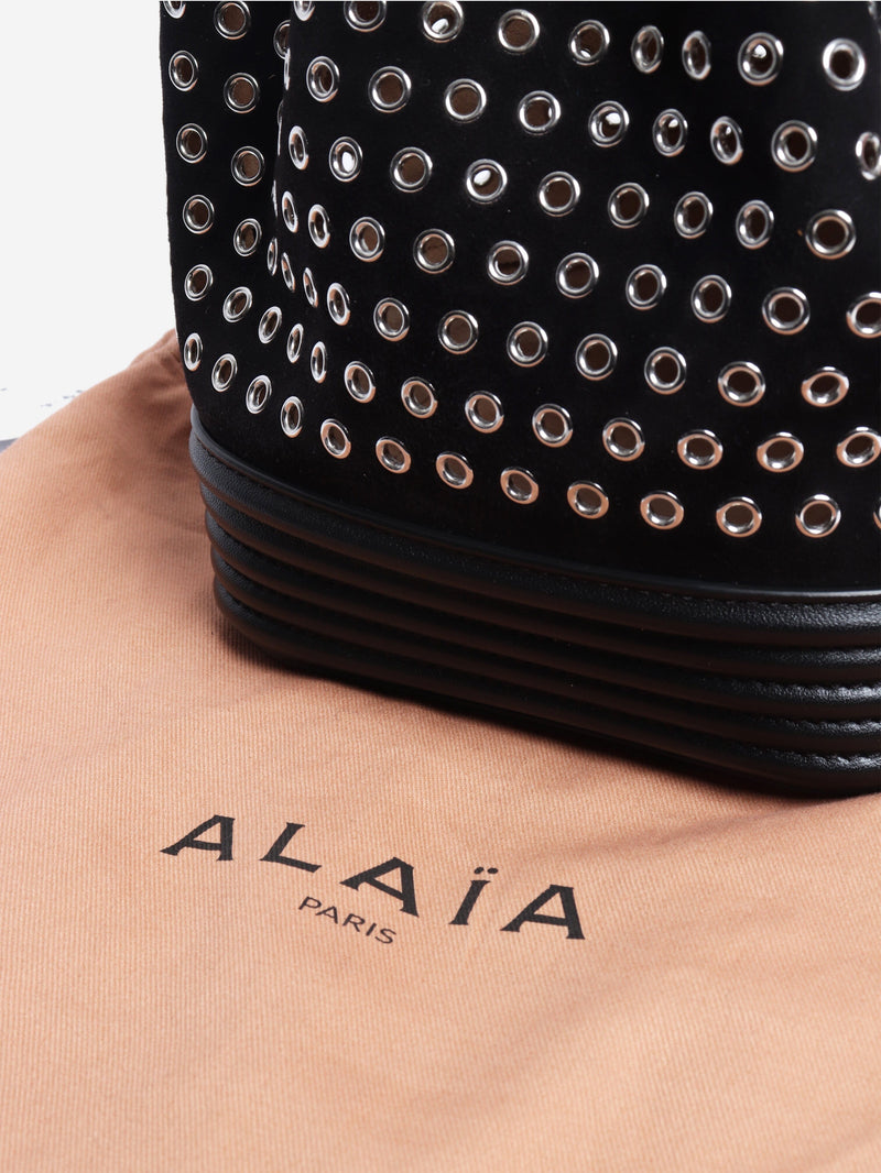 Black suede lambskin eyelets bag Cross-body bags Alaia 