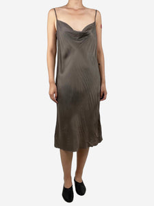 Dries Van Noten Brown draped slip midi dress - size UK 12