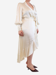 Zimmermann Cream silk midi wrap dress - size UK 12