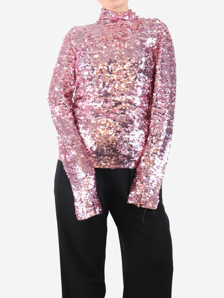 Pink long-sleeve sequin top - size UK 10 product image