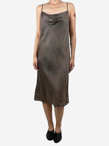 Dries Van Noten Brown draped slip midi dress - size UK 12